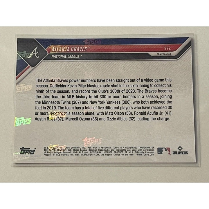 2023 Topps Now 9/10 Atlanta Braves* 300 HRs in a Season BLUE Parallel - Card 922