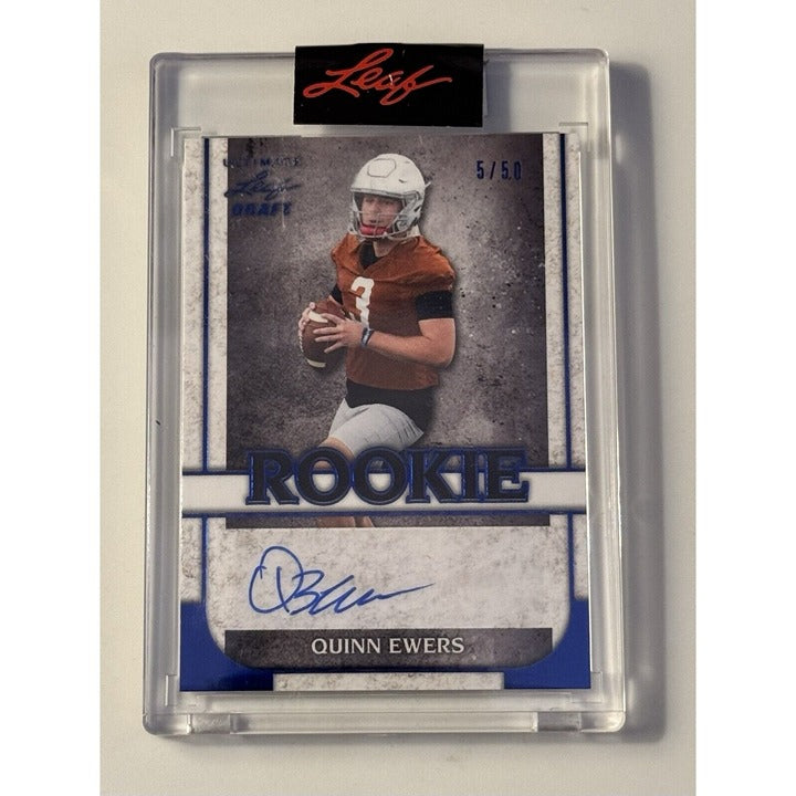5/5 Quinn Ewers RC* Auto 2022 Leaf Ultimate Draft TEXAS Longhorns - Card #RA-QE1