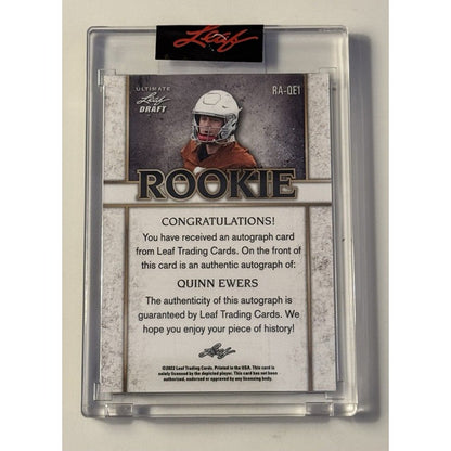 5/5 Quinn Ewers RC* Auto 2022 Leaf Ultimate Draft TEXAS Longhorns - Card #RA-QE1