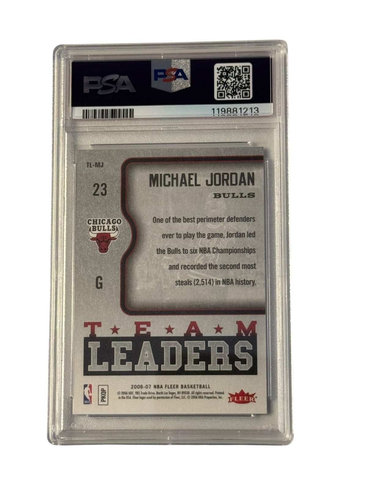 2006 Fleer Team Leaders Michael Jordan PSA 9 Mint Chicago Bulls basketball card back view