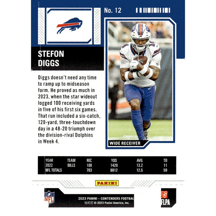 2023 Panini Contenders #12 Stefon Diggs* Season Ticket Retail - NFL Bills/Texans