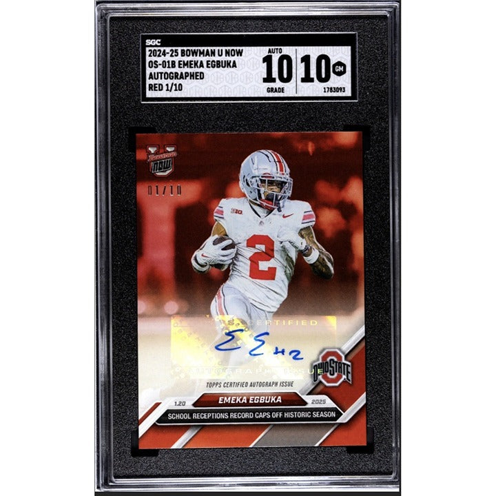 1/10* Emeka Egbuka AUTO RC/1206 PR! 2024-25 Bowman U NOW OS-01C HISTORIC! SGC 10
