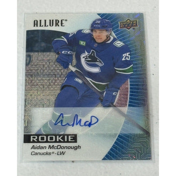 9/35! Aidan McDonough RC AUTO NHL 2023-24 UD ALLURE Red Rainbow Canucks Card 125