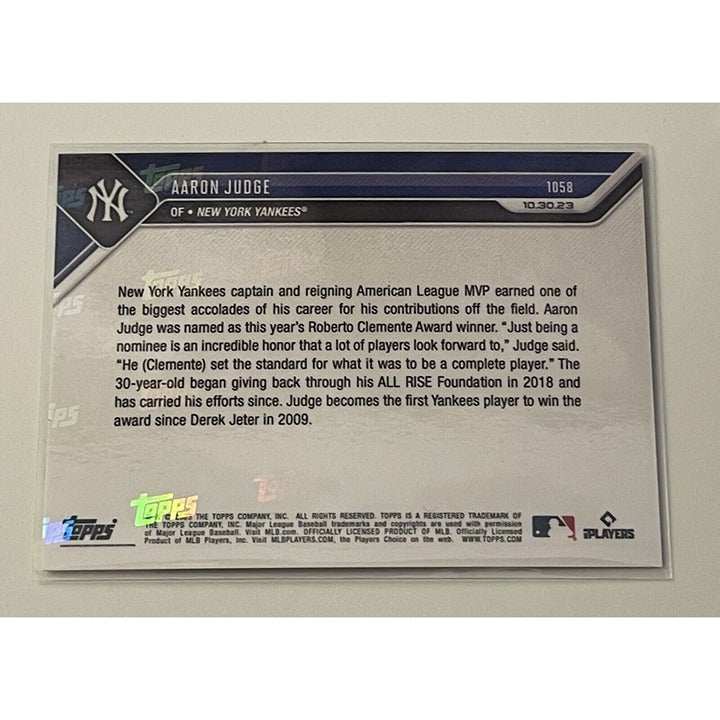 2023 Topps NOW Aaron Judge Roberto Clemente Award Winner baseball card All Rise edition