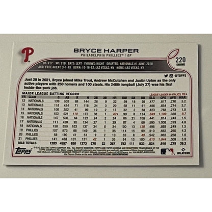 2022 Topps Chrome Bryce Harper Card #220 SEPIA REFRACTOR - MLB Phillies baseball