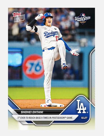 2025 Topps Now Shohei Ohtani World Series MLB Dodgers card celebrating record 9 times on base