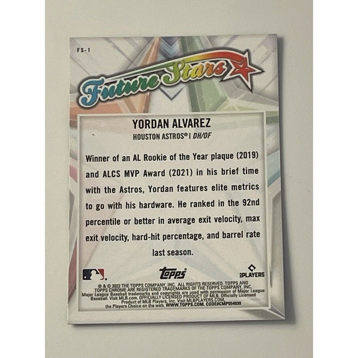 2022 Topps Chrome Future Stars Refractor Yordan Alvarez #FS-1 MLB Houston Astros