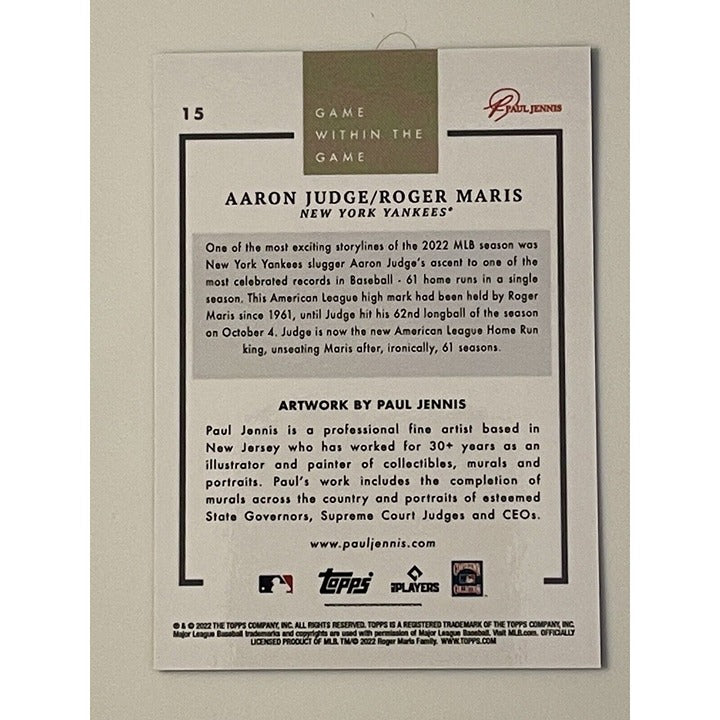 2022 Topps NOW Game Within Game #15 Aaron Judge/Roger Maris NY Yankees ALL RISE!