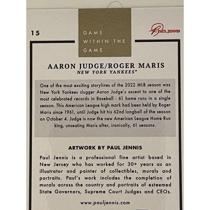 2022 Topps NOW Game Within Game #15 Aaron Judge/Roger Maris NY Yankees ALL RISE!