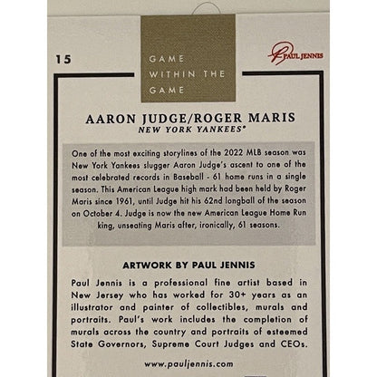 2022 Topps NOW Game Within Game #15 Aaron Judge/Roger Maris NY Yankees ALL RISE!