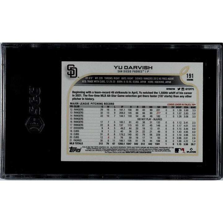 2022 Yu Darvish REFRACTOR Topps Chrome MLB San Diego Padres baseball card graded SGC 10
