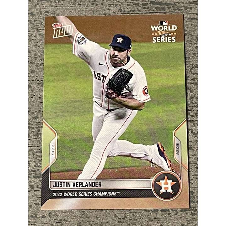 2022 Topps Now MLB card of Justin Verlander pitching for World Series champion Houston Astros