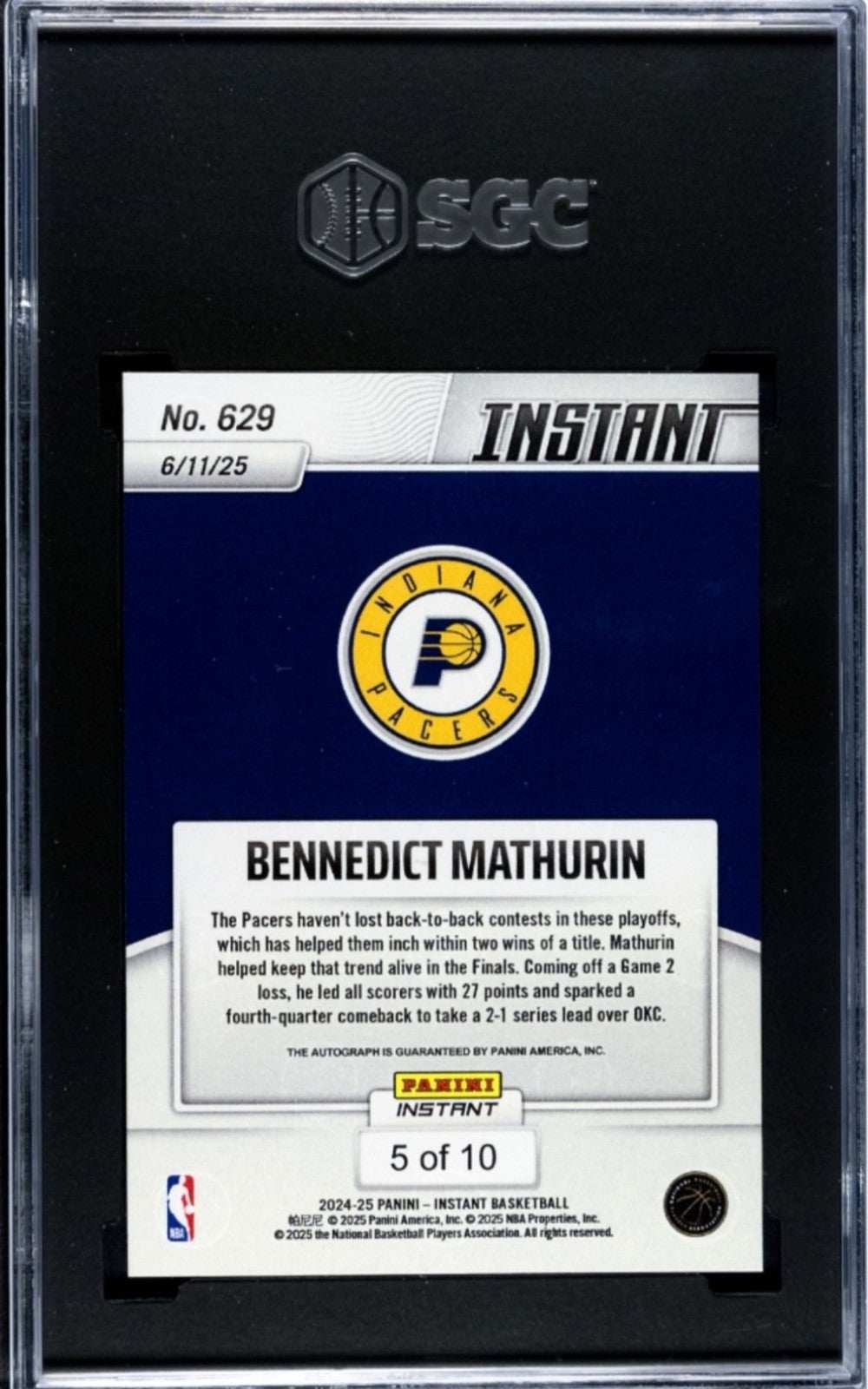 INSTANT PANINI PANINI INSTANT 629 BENNEDICT MATHURIN NBA FINALS AUTOGRAPHED JAGUAR 5/10 SGA 10