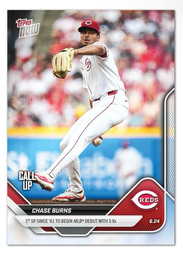Chase Burns 2025 Topps NOW #345 Call Up Rookie Card RC MLB Reds 1st SP With 5 Ks