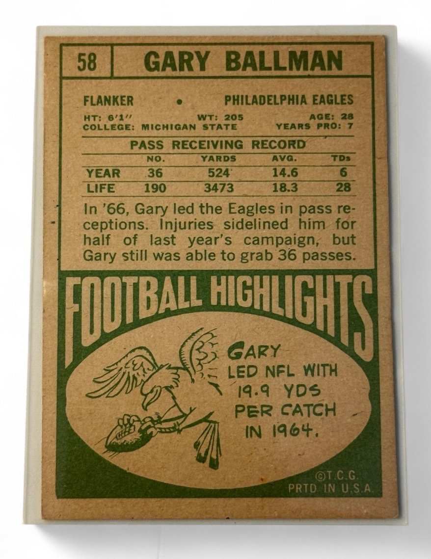 1968 Topps Gary Ballman Philadelphia Eagles vintage NFL football card #58 flanker