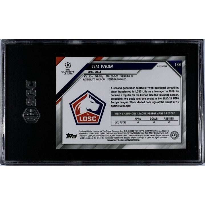 Timothy Weah Refactor 2021-22 Topps Chrome UEFA Champions League graded card SGC 10