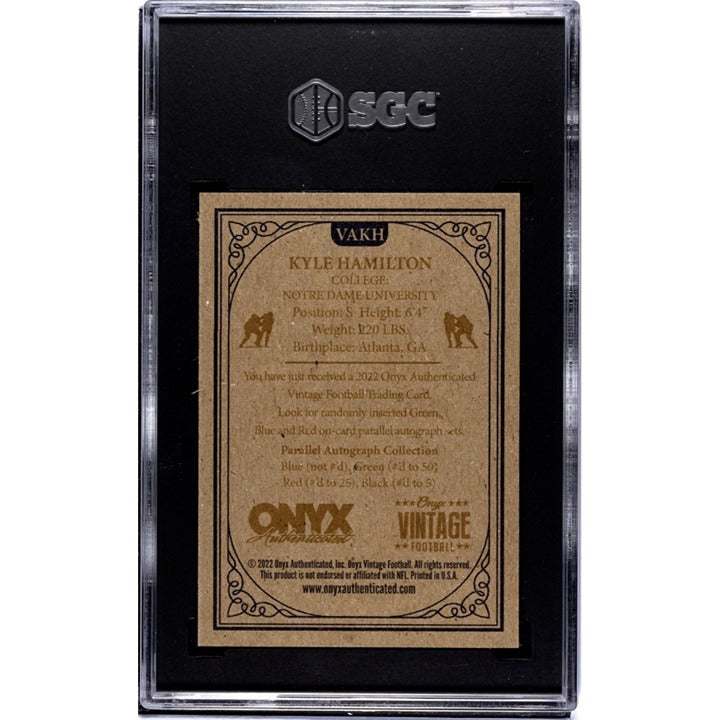 2022 Onyx Vintage Kyle Hamilton autographed football rookie card graded 9.5 with blue ink signature