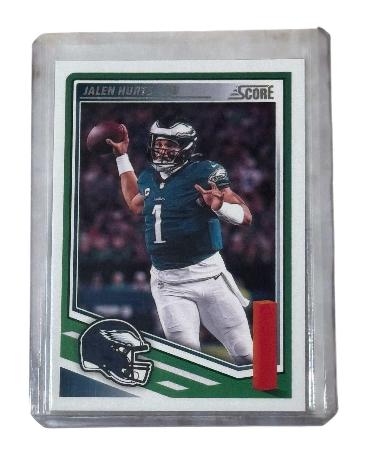 Jalen Hurts Philadelphia Eagles NFL quarterback Score football card in protective case