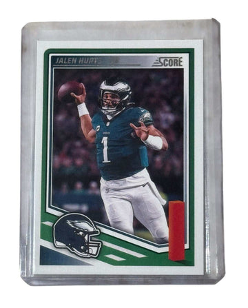Jalen Hurts Philadelphia Eagles NFL quarterback Score football card in protective case