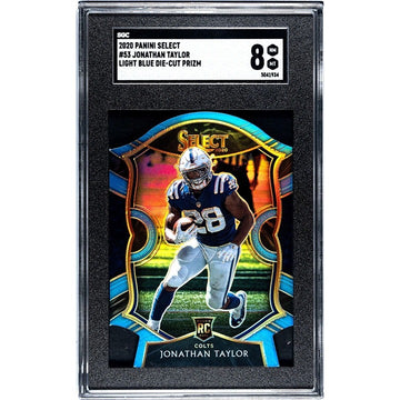 2020 Panini Select Die Cut Light Blue Prizm Jonathan Taylor RC NFL Colts - SGC 8