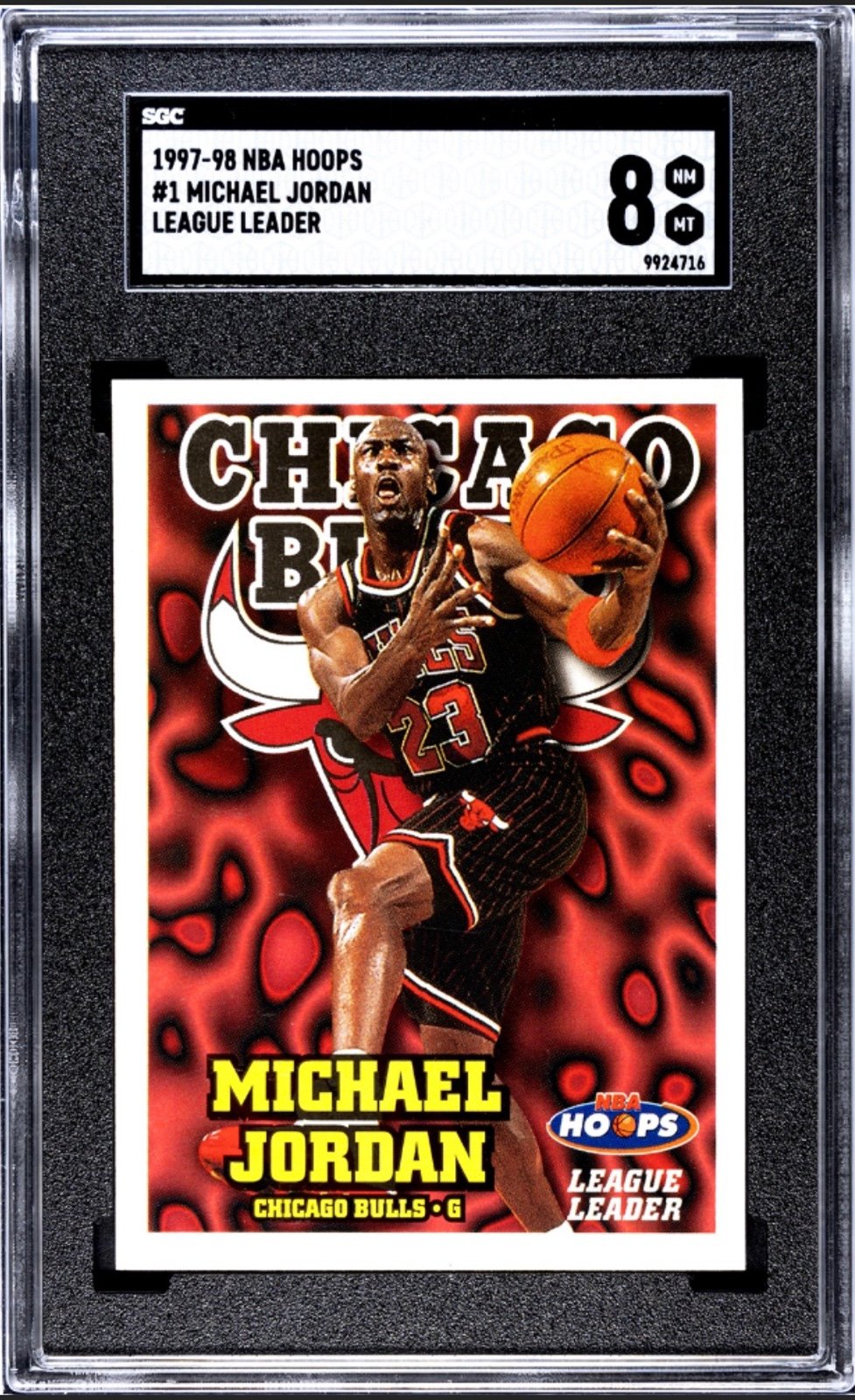 1997-98 NBA HOOPS Michael Jordan Chicago Bulls League Leader graded card SGC 8