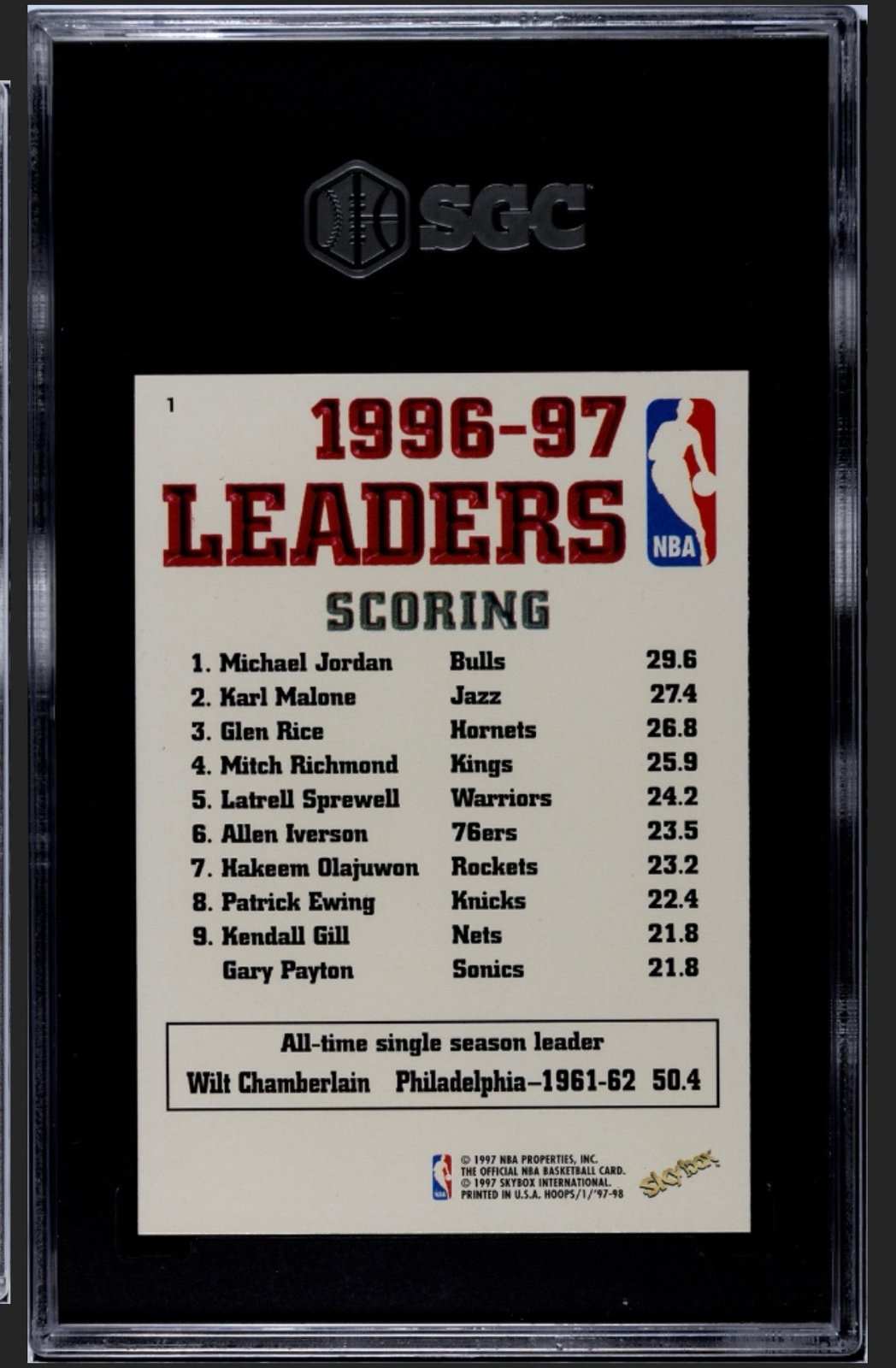 1997-98 NBA HOOPS Michael Jordan Chicago Bulls league leader basketball card SGC 8