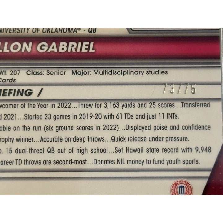 2023 Bowman U Dillon Gabriel rookie card PSA 10 Sapphire refractor football trading card