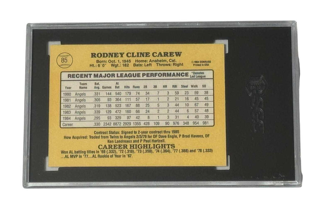 1985 Donruss Rod Carew MLB trading card SGC 8 California Angels vintage collectible
