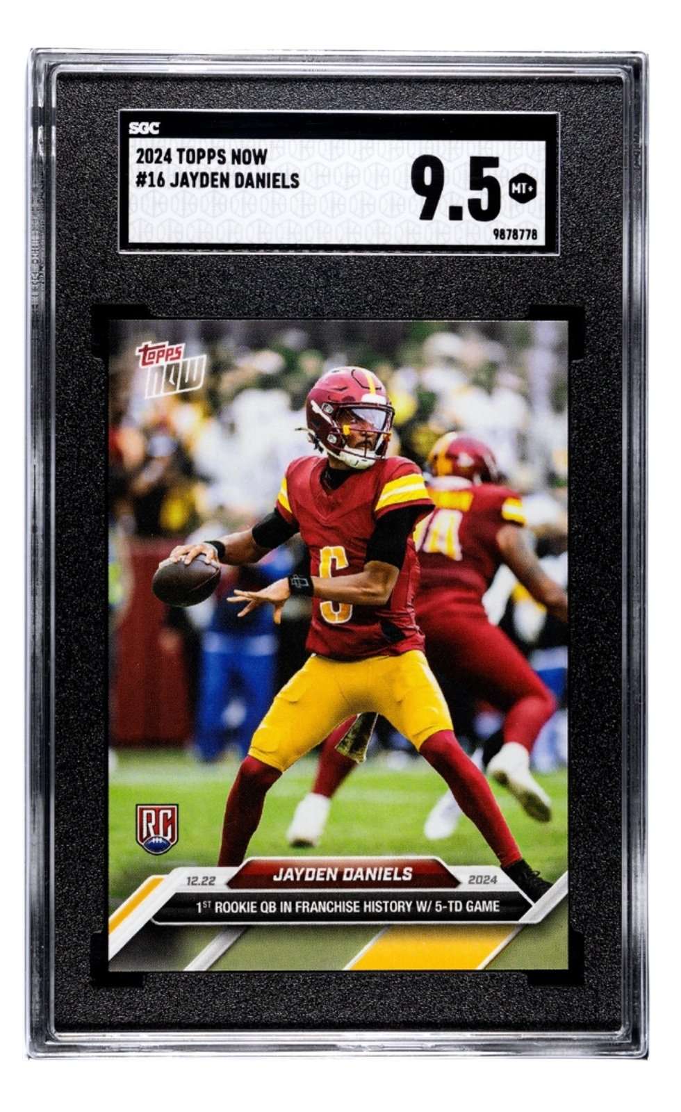 Jayden Daniels RC 2024 Topps NOW Rookie Card graded SGC 9.5 in protective case