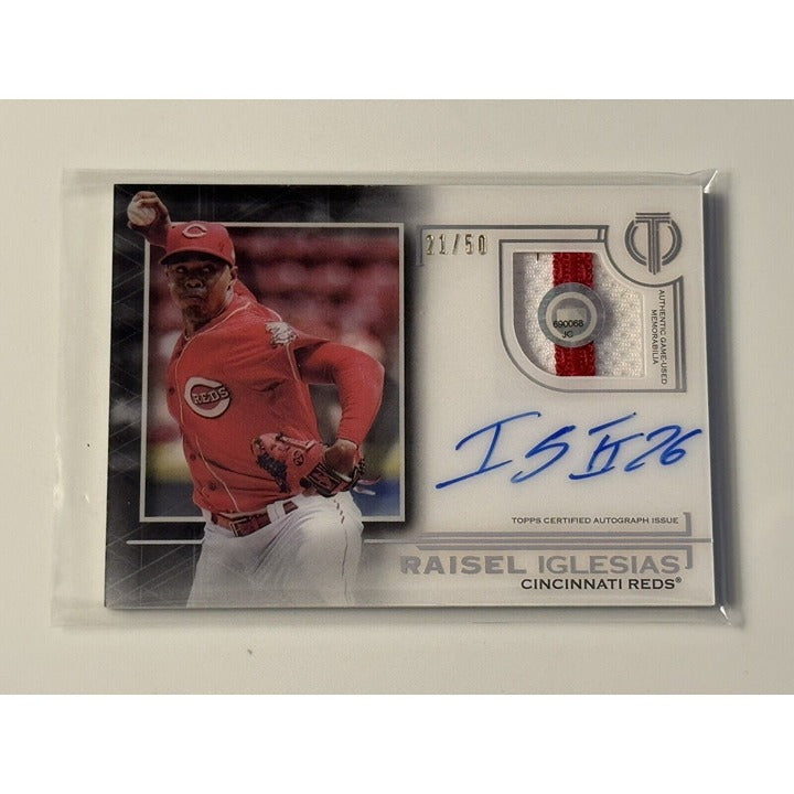 21/50 Raisel Iglesias Autograph 2019 Topps Tribute Jersey Patch #TAP-RI MLB Reds