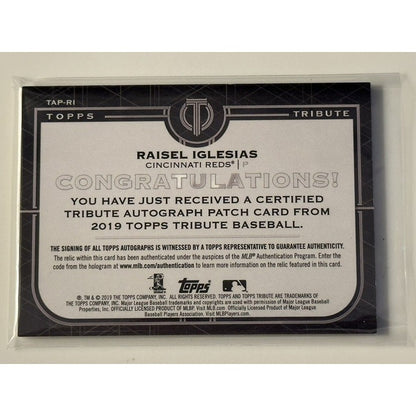 21/50 Raisel Iglesias Autograph 2019 Topps Tribute Jersey Patch #TAP-RI MLB Reds