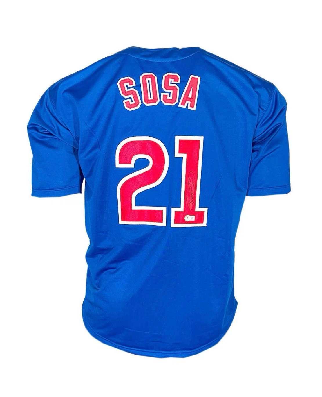 Sammy Sosa signed Chicago Cubs royal blue jersey with Beckett certification and number 21