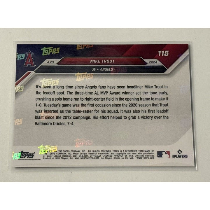 Mike Trout* Leadoff HR Since 2012 - 2024 MLB TOPPS NOW - MLB LA Angels Card 115*