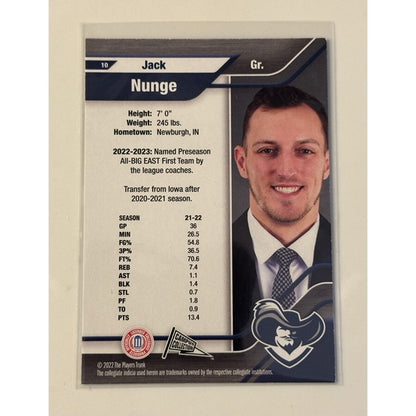 Jack Nunge* 2022 Campus Collection Players Trunk Card #10 NCAA Xavier Musketeers