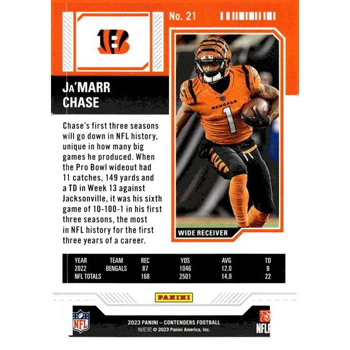 2023 Panini Contenders Ja'Marr Chase Game Ticket Red parallel NFL Bengals football card