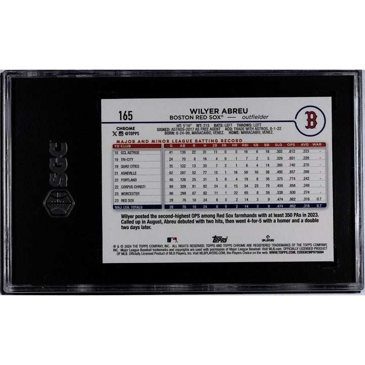Wilyer Abreu Refractor Rookie 2024 Topps Chrome Card #165 Boston Red Sox SGC 9.5 graded baseball card