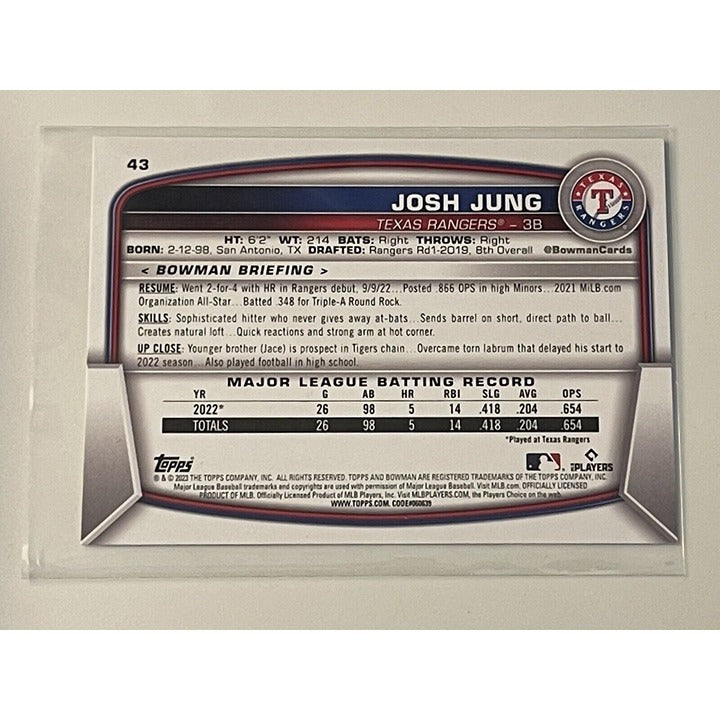 2023 Bowman Baseball Josh Jung Rookie Card #43 MLB Texas Rangers Baseball HOT RC