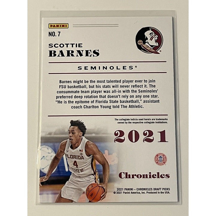 Scottie Barnes* RC - 2021-22 Panini Chronicles Draft Picks Rookie #7 NBA Raptors