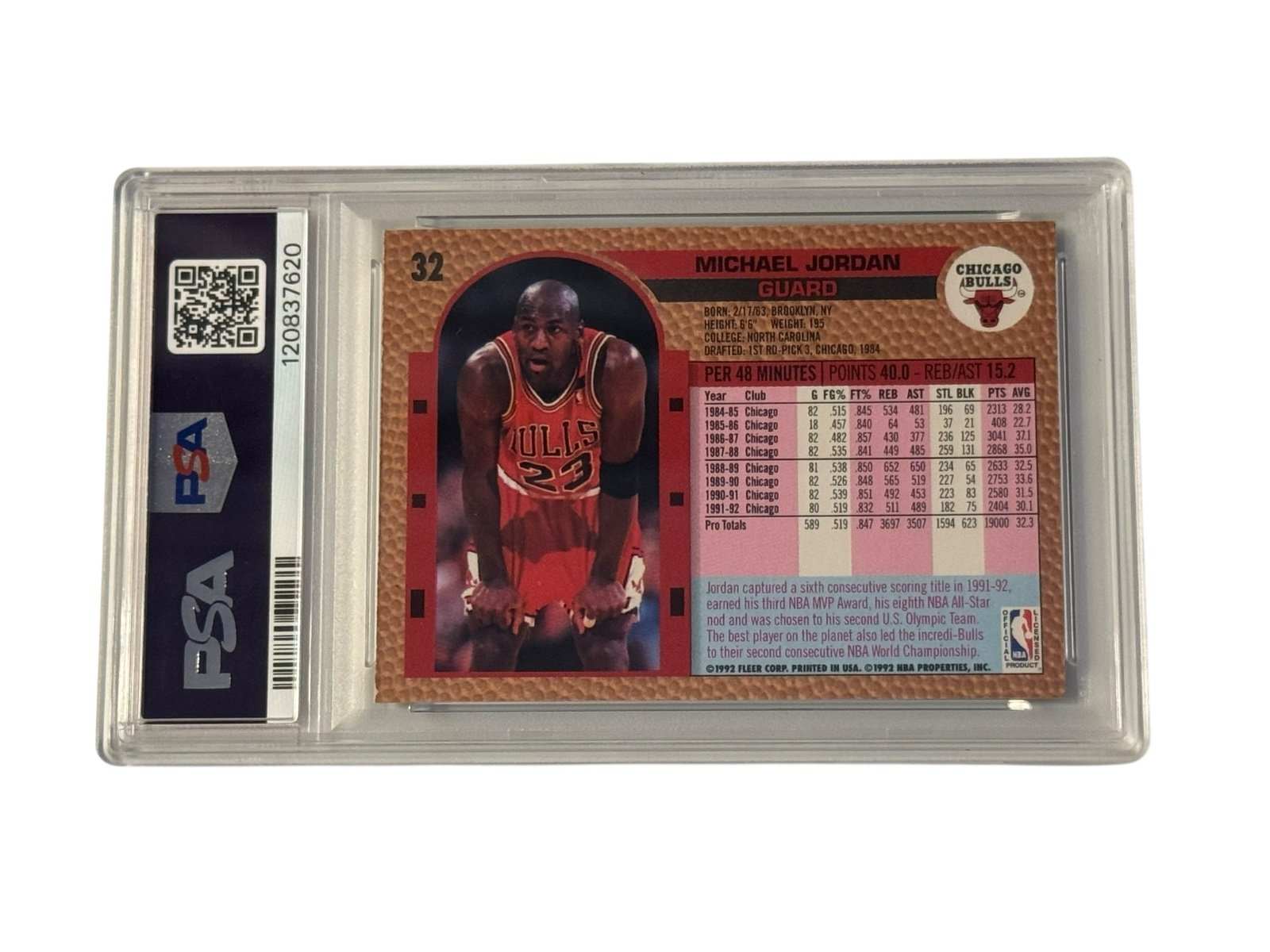 1992 Fleer Michael Jordan PSA 6 Chicago Bulls basketball card back view vintage collectible