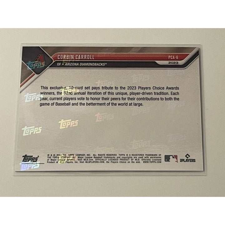 Corbin Carroll 2023 Topps Now MLB Players Choice Awards rookie card in Arizona Diamondbacks uniform