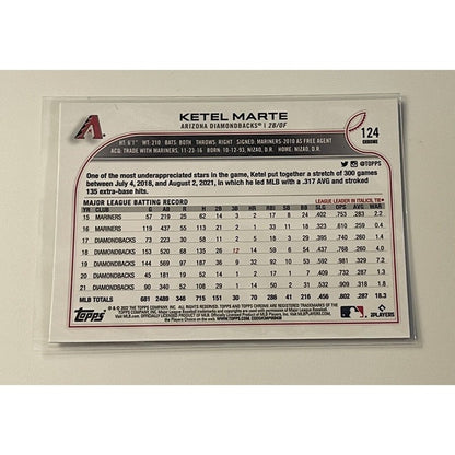 2022 Topps Chrome Ketel Marte MLB Base Prism Card #124 MLB Arizona Diamondbacks*