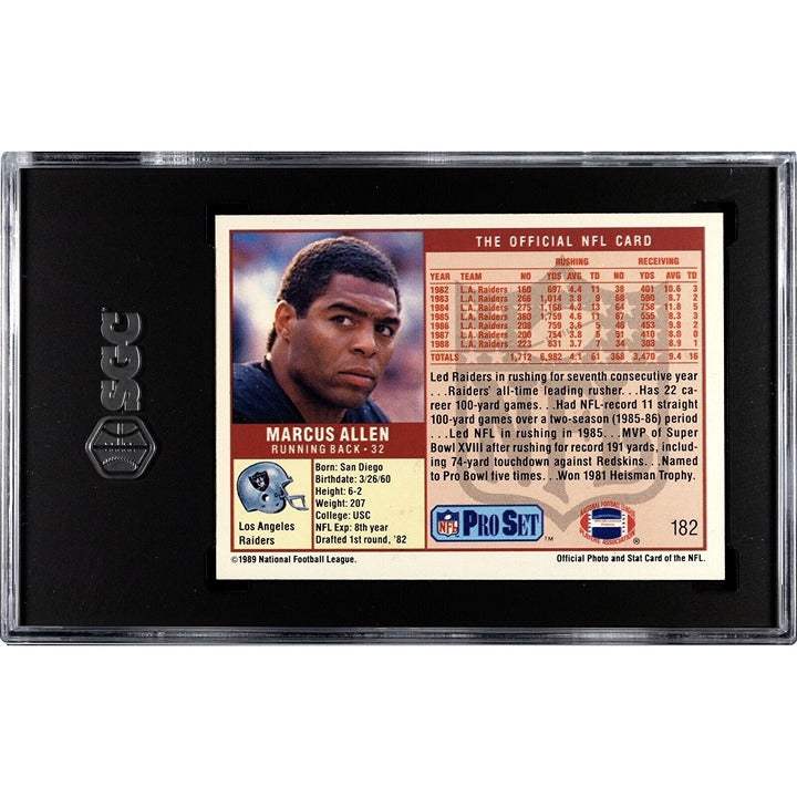 1989 Pro Set Marcus Allen Oakland Raiders NFL football card graded SGC 10 in protective case