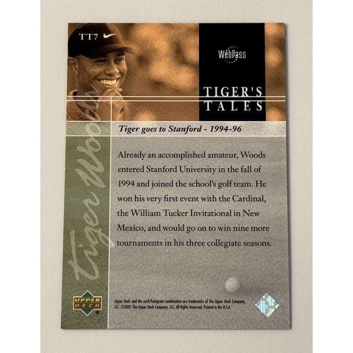 2001 Upper Deck Tiger Woods Rookie Tiger's Tales PGA Tour golf card TT7