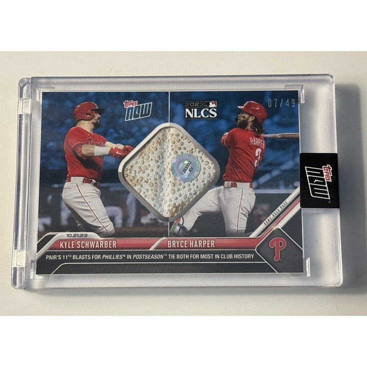Game-used Base Relic 7/49 Kyle Schwarber/Bryce Harper - 2023 Topps Now* IN HAND!