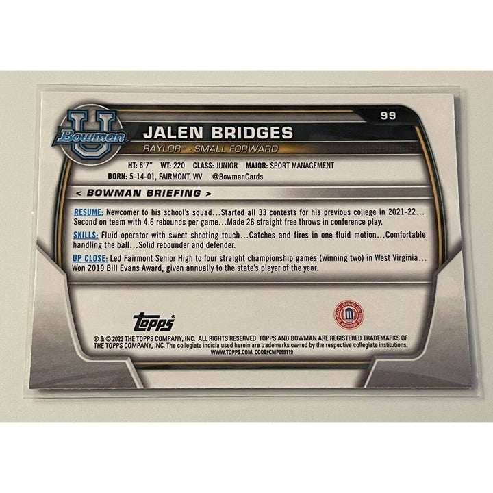 2022 Bowman University Chrome Jalen Bridges RC Baylor Bears basketball trading card