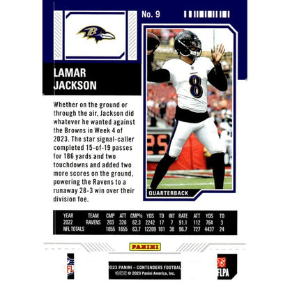 2023 Panini Contenders - Lamar Jackson - NFL Ravens Game Ticket Bronze - Card #9
