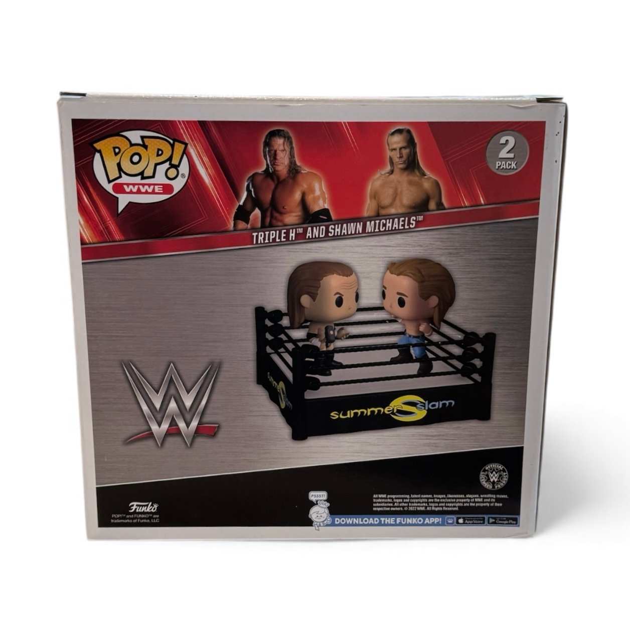 WWE Summerslam Funko Pop 2-Pack featuring Triple H & Shawn Michaels in display ring