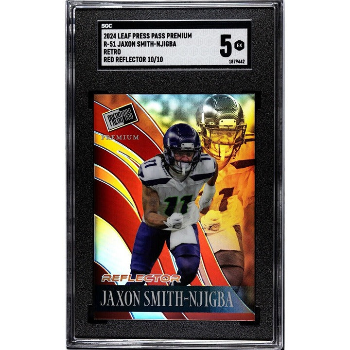 10/10 Jaxon Smith-Njigba RC 2024 Leaf Press Pass Card R-51 Ohio/Seahawks - SGC 5