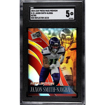 10/10 Jaxon Smith-Njigba RC 2024 Leaf Press Pass Card R-51 Ohio/Seahawks - SGC 5