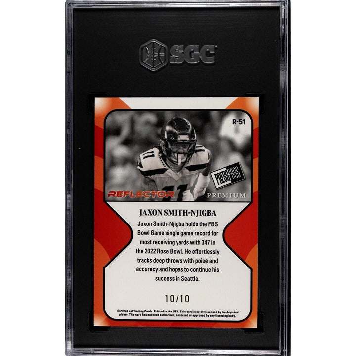 10/10 Jaxon Smith-Njigba 2024 Leaf Press Pass Red Refractor rookie card graded SGC 5